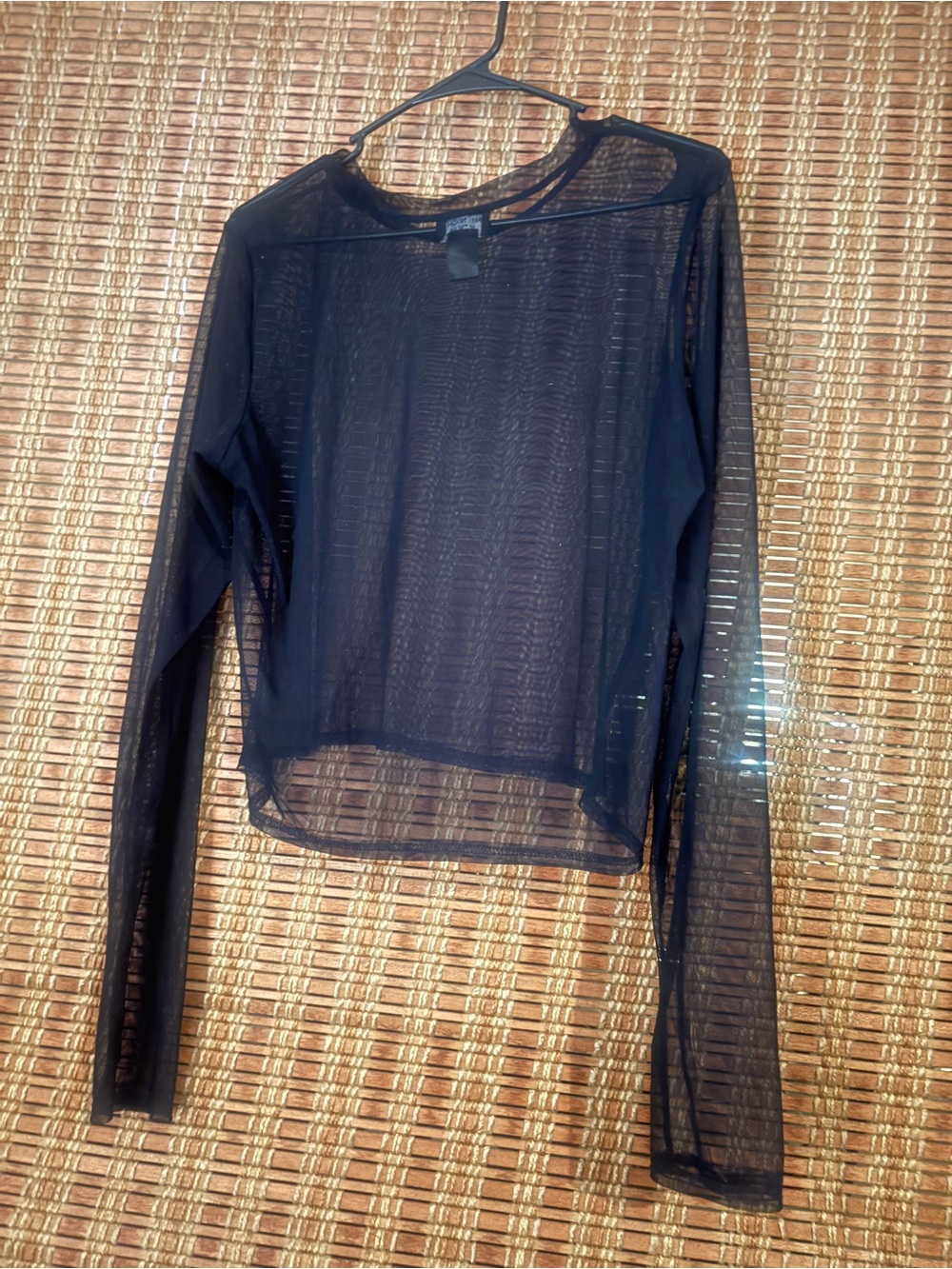 Hot Topic Navy Sheer Mesh Long-Sleeve Crop Top